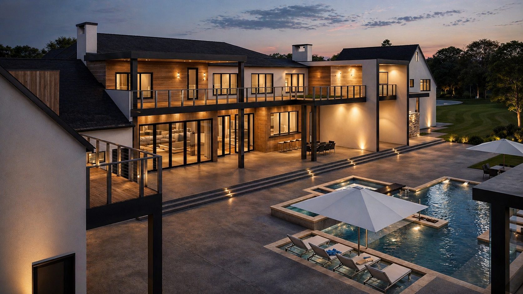 Rear of Riverland Estate with infinity pool